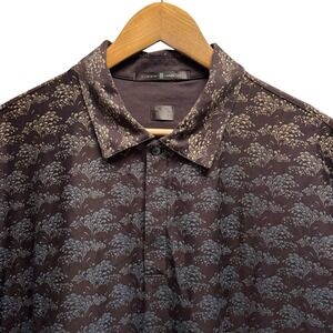 Tiger Woods Collection Mens XL Brown/Blue Floral Ombre Vtg Cotton Polo Shirt euc